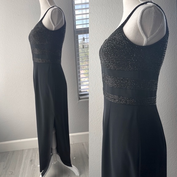 OLEG CASSINI BLACK TIE Silk & Beaded Formal Evening Gown Vintage 90’s Gown Black - Picture 4 of 15